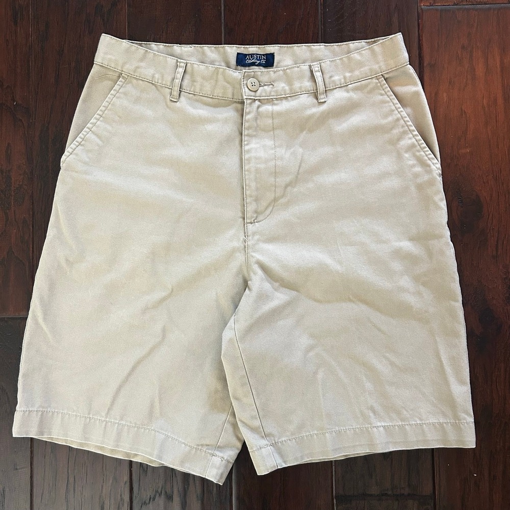 Austin Clothing Co Mens Tan Khaki Chino Shorts Flat Front Size 33 Preppy Summer